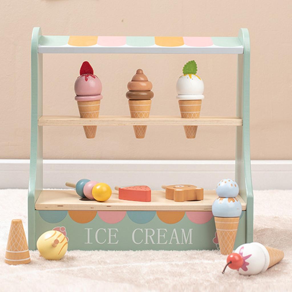 Simulated Wooden Ice Cream Combination, Wooden Early Education Toys, Hand Eye Coordination Ability