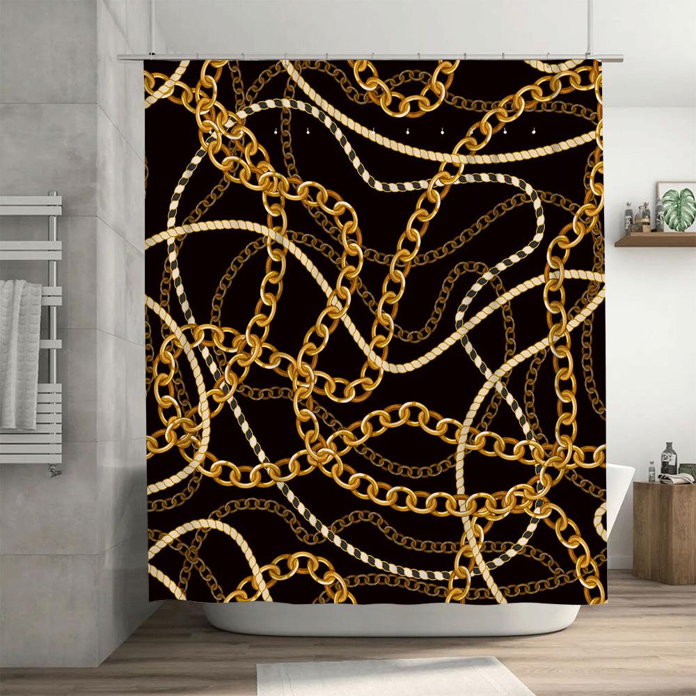 Luxurious Chain Pattern Shower Curtain Waterproof Bathroom Decor With Gold Accents For A Royal Touch