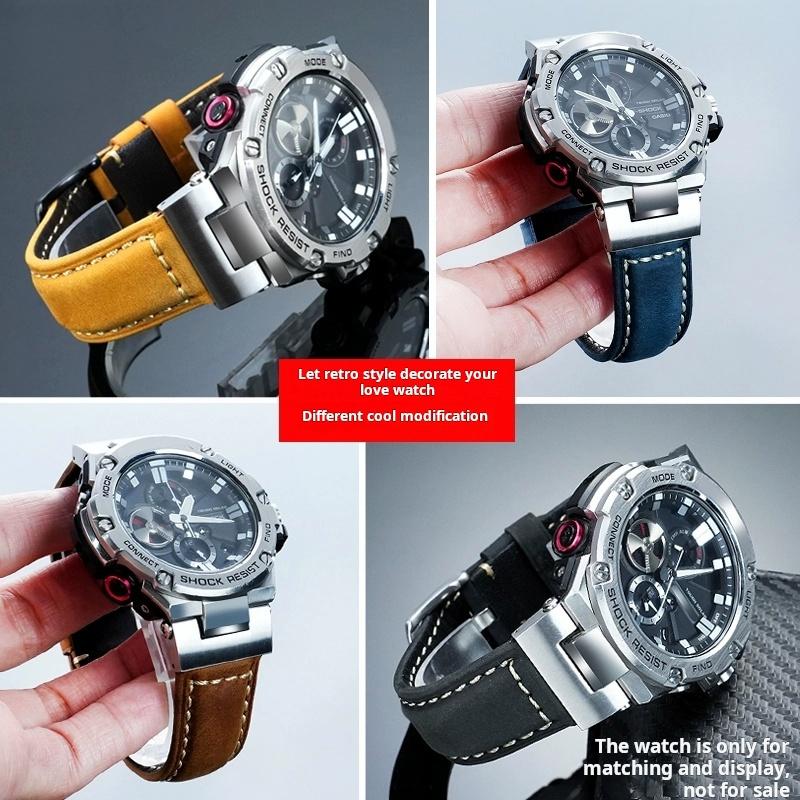Retro matt Rindsleder Uhrenarmband für Casio G-Shock GST-210 GST-W300 GST-400G GST-B100 S100D/S110D/W110 Herren Lederarmband Armband