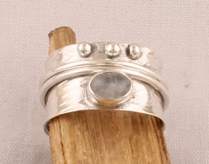 Moonstone Ring, Solid 925 Sterling Silver Handmade Ring, Spinner Ring, Thumb Ring, Statement Ring, Partywear Ring