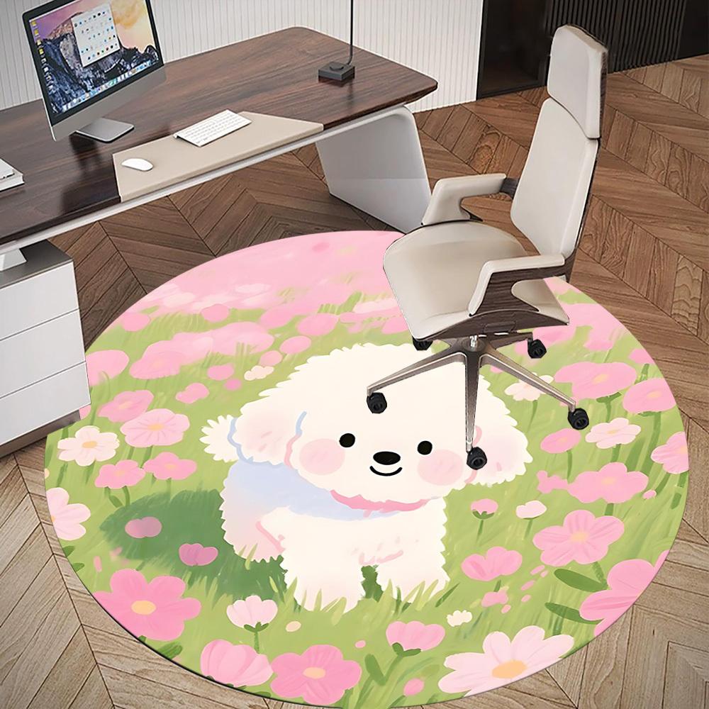 1 szt. mata podłogowa okrągła z motywem psa i kwiatów - antypoślizgowa, mata podłogowa do biura, sypialni i dekoracji wnętrz c1125027