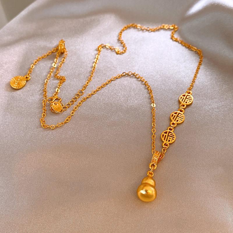 Fu character gourd pendant necklace new Chinese versatile collarbone chain niche fashion light luxury jewelry