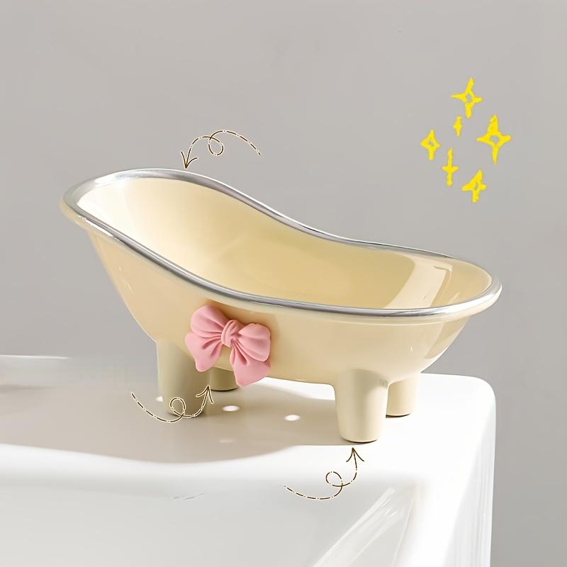 1pc Mini Bathtub-Shaped Soap Dish Charming Bathroom Accessory with Decorative Pink Bow.