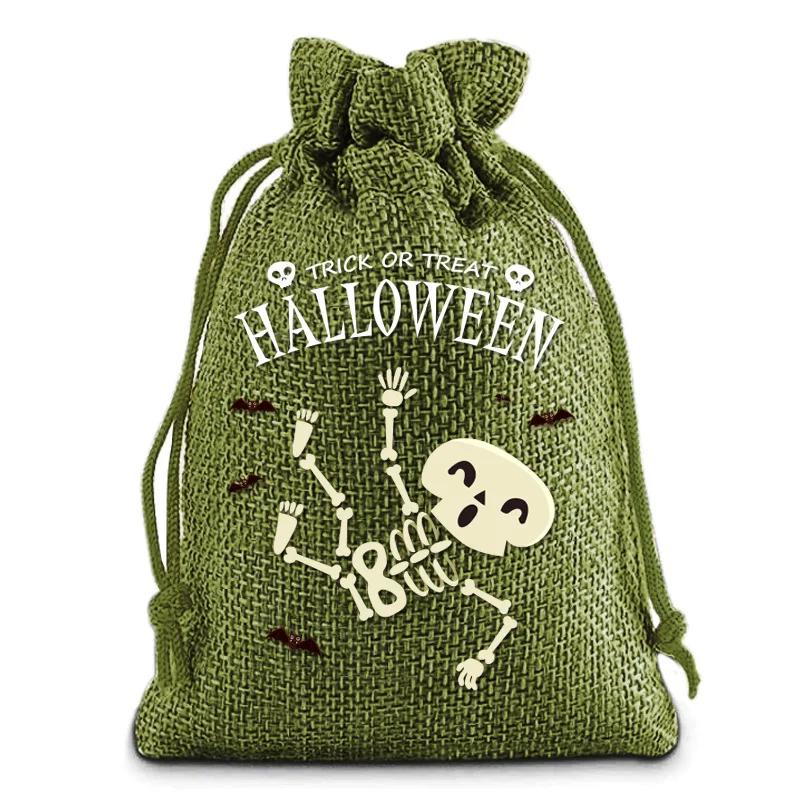24pcs Set Drawstring Gift Bags Halloween Magic In a Bag Ghost Pumpkin Skull Pattern for Trick-or-Treating & Candy Giving