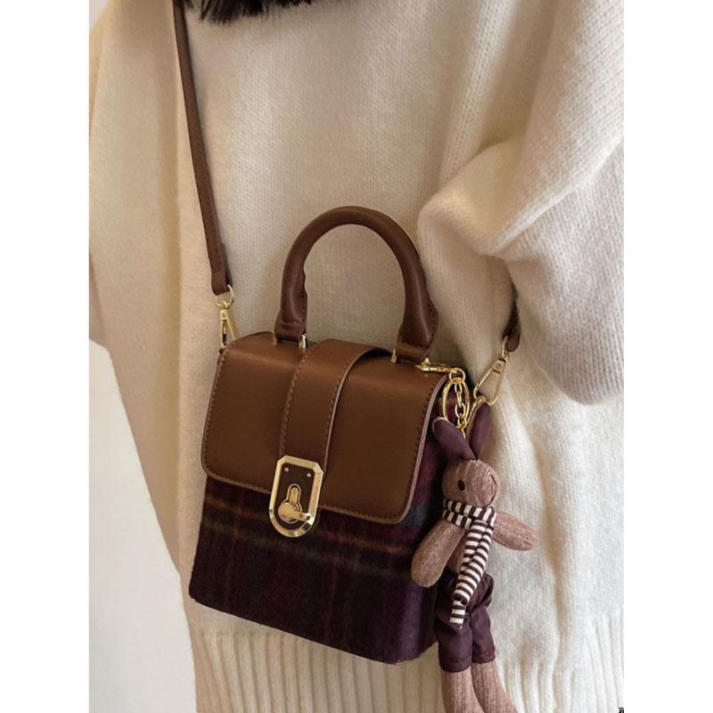 Vintage Plaid Mode Patchwork Tragbare Kleine Quadratische Tasche Neue Herbst Winter Commut Umhängetaschen Pop Textur Schulter Pack