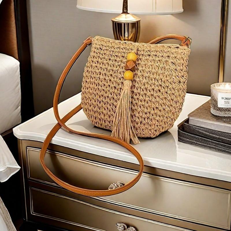 

Плетеная сумка лето новая женская сумка на плечо через плечо модная бахрома повседневная маленькая квадратная сумка One Size хаки