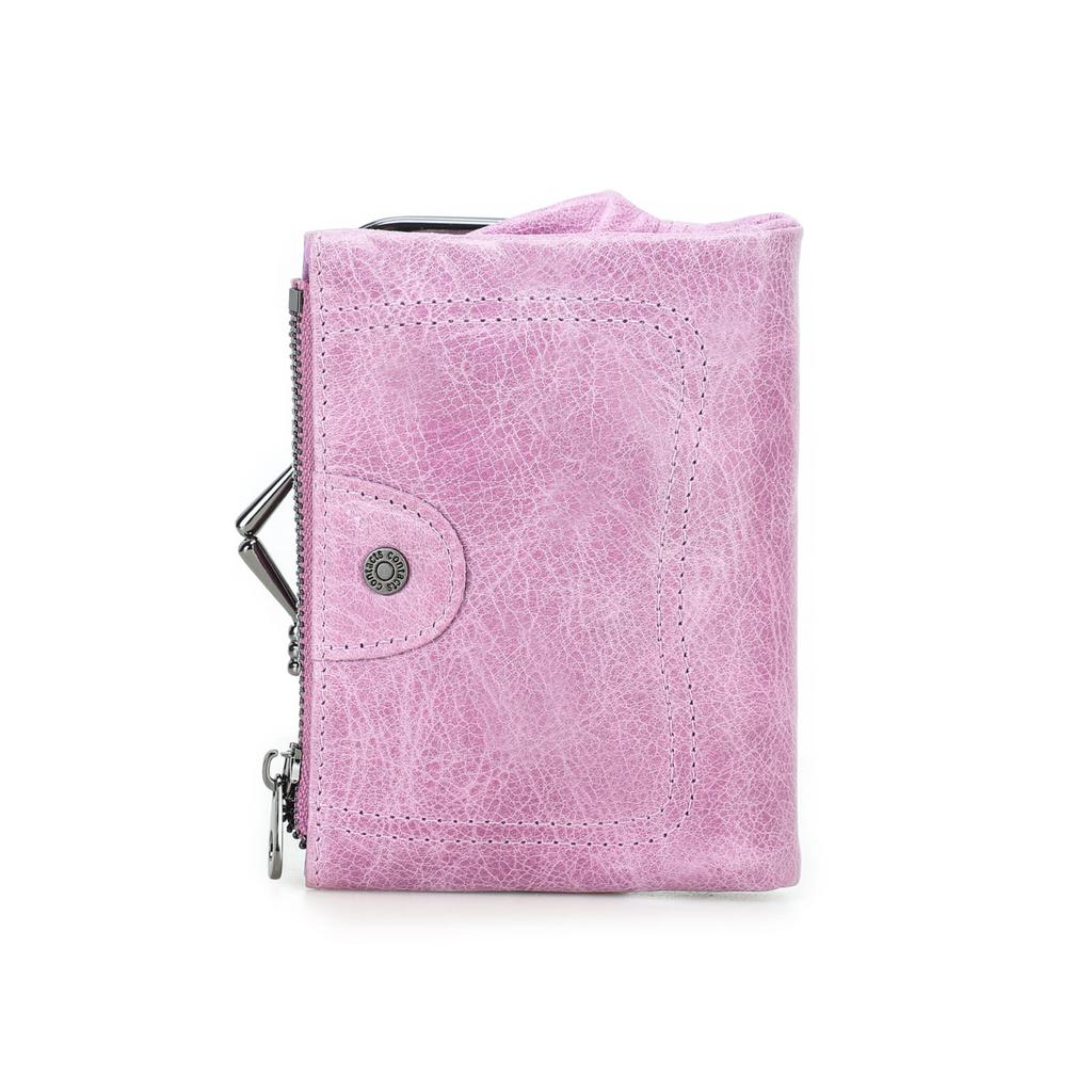CONTACTS Cartera de Cuero Genuino para Mujer con Cierre de Beso Billetera Pequeña de Metal para Monedas Cierre de Broche y Cremallera Bolsillo para Monedas Portatarjetas de Crédito RFID Mini Cartera
