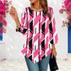 Women Plus Size Round Neck Three Quarter Sleeve Geometric Printed Pointed Hem Casual Blouse