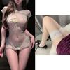 Retro Embroidered Mesh Cheongsam Pajama Set with Side Slit and Lace-Up Design