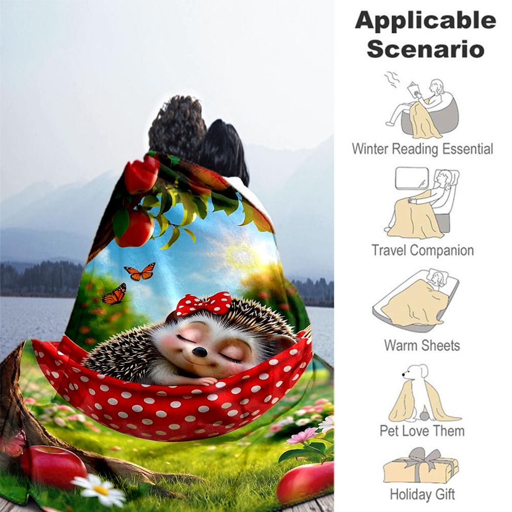 1PC Hedgehog, HammockOutdoor Flannel Blanket - Soft Plush Decor for Picnics, camping, Bedroom, Playroom, Office, or Lunch Break 1324A