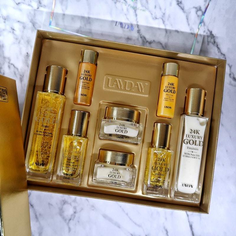 ANJO Layday Profesional Cuidado de la Piel Antiarrugas Oro de 24k 8 artículos / Antienvejecimiento, Hidratante, Cosméticos Coreanos, Kbeauty