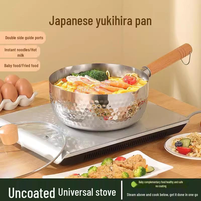 

Wow Stainless Steel Yukihira Milk & Soup Pot - Non-stick, Induction-Friendly, Perfect for Baby Food & Instant Noodles. Without Lid Yukihira Pot (Curled Edge)