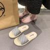 Flat Bottom Two Wear Cool Slippers Retro Roman Straw Thick Bottom One-word Drag 2025 Summer New Wear Casual Internet Celebrities