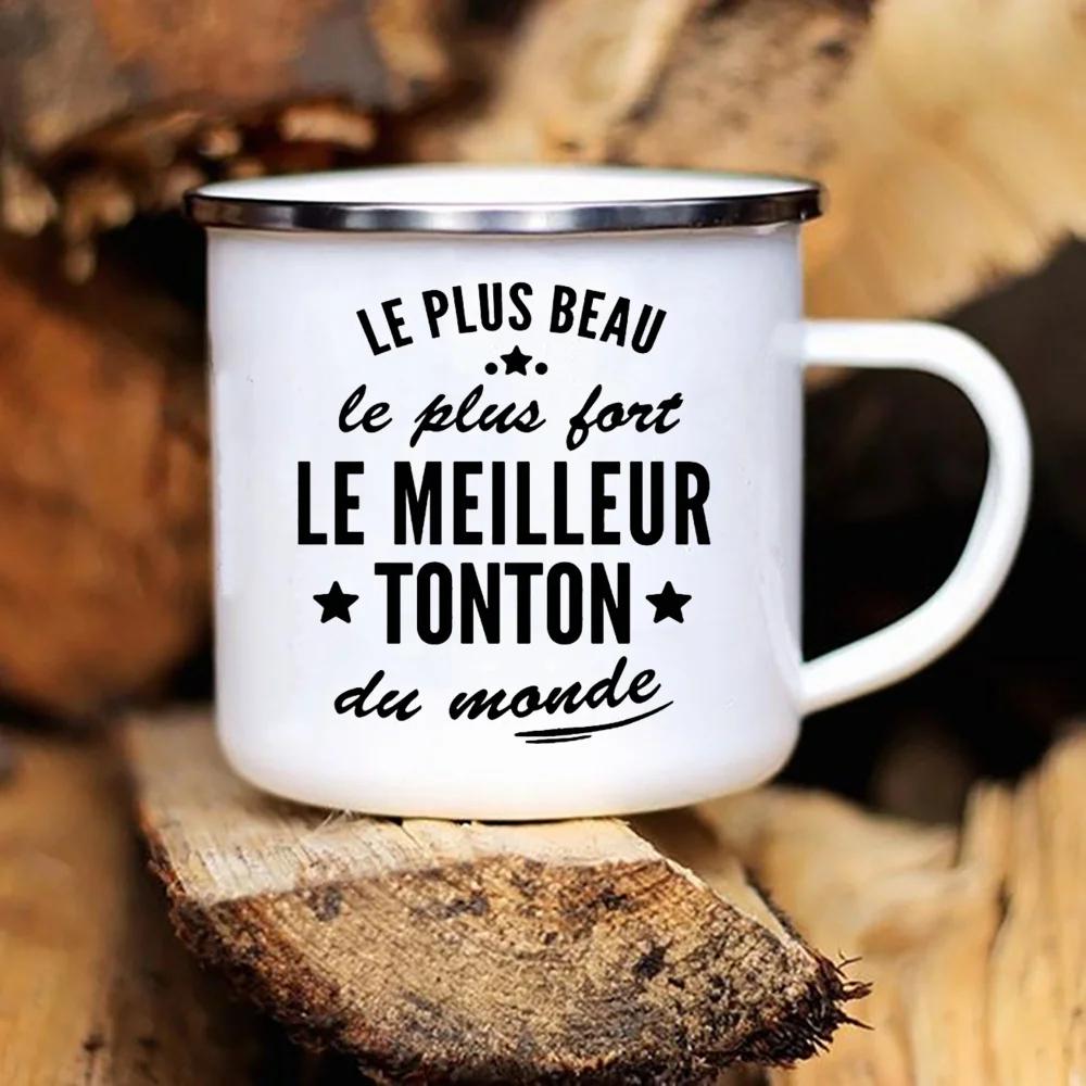 Bester Onkel der Welt Druck Tassen Kreative Kaffeetassen Getränke Wasser Tee Camping Emailletasse Outdoor Henkel Trinkgeschirr Tonton Geschenk