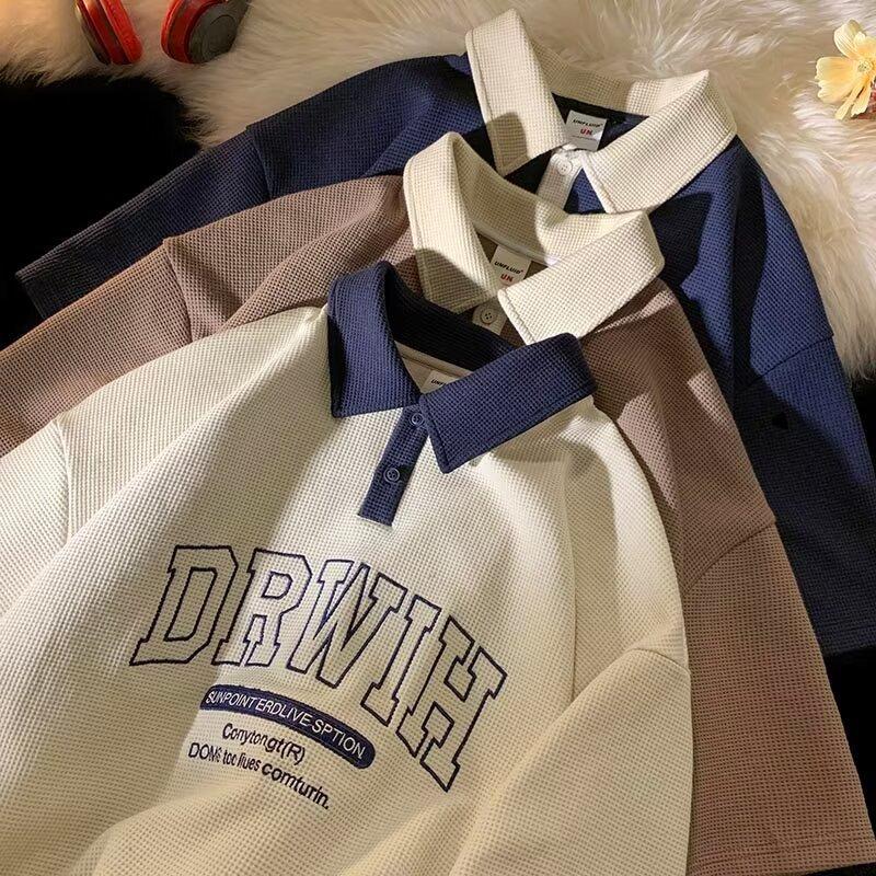 American Vintage Waffle Breathable Moisture Wicking Mens Loose Fit Polo Shirt - Wrinkle Resistant Casual Athletic Short Sleeve Collared Shirt