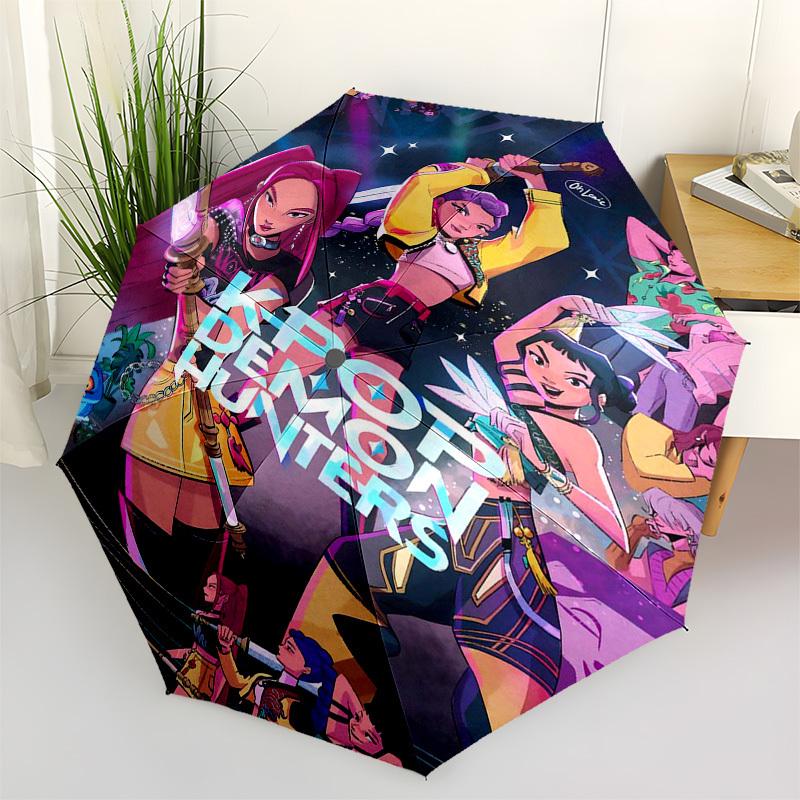 1pz Ombrello Pieghevole Automatico Personaggio Anime Capelli Dorati, Design Portatile a 3 Pieghe con Telaio in Ferro, per Esterni per Fan, Viaggiatori, Uso Quotidiano, Regalo Perfetto