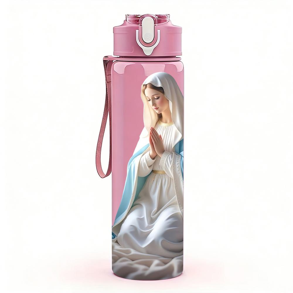 1PC Pale Blue Cloak Virgin Mary 750ml Color Plastic Water Bottle Leakproof Flip Straw Lid For Sports Office Home Use