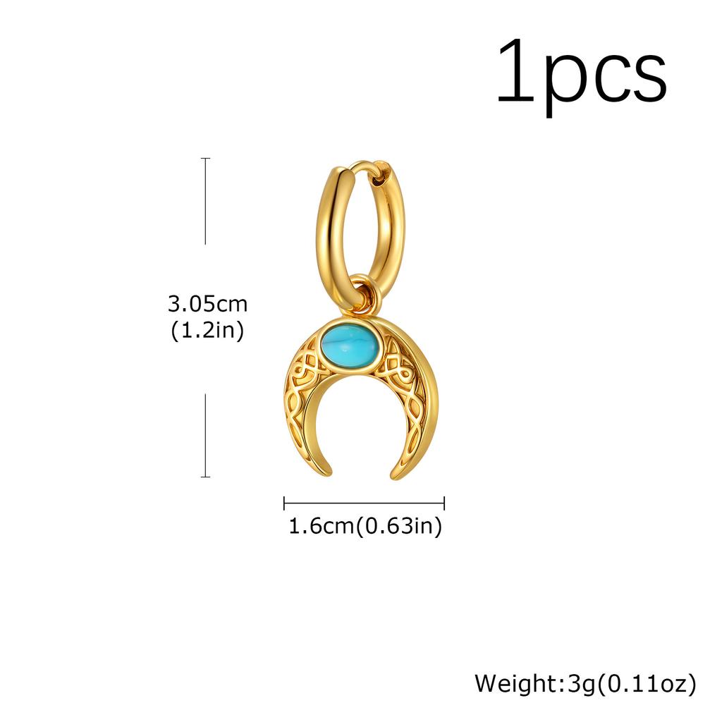 Vnox Vintage Stainless Steel Moon Earrings for Women Men, Unisex Dangle Charm Earrings with Natural Turquoise Stone Ear Jewelry
