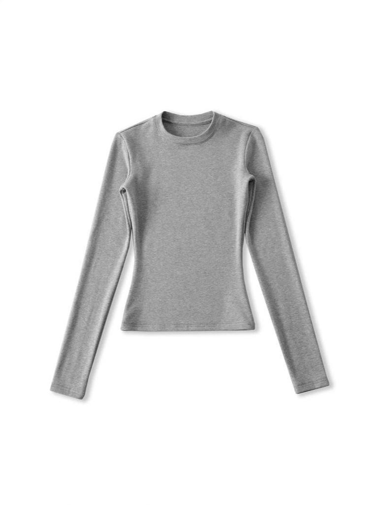 Women's American-Style Long Sleeve Fitted T-Shirt with Stylish Shoulders, Perfect for Autumn and Winter, Imitation Wool Base Layer.