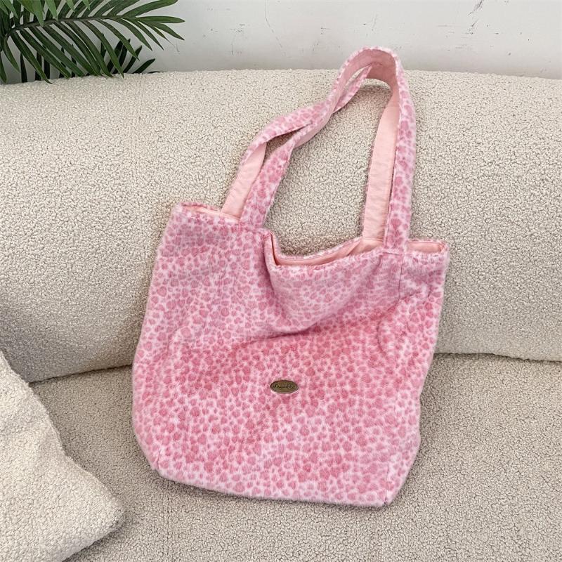 Korean Leopard Print Double-sided Plush Women's Shoulder Bags Large Capacity Female Shopping Bag Casual Versatile Ladies Handbag