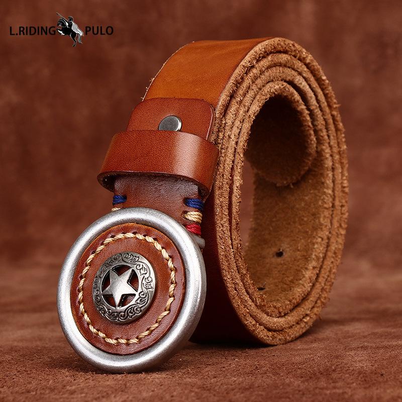 Personality Trend Thickened Genuine Leather Cowhide Smooth Buckle Belt Men's Belt Korean Style Retro All-match