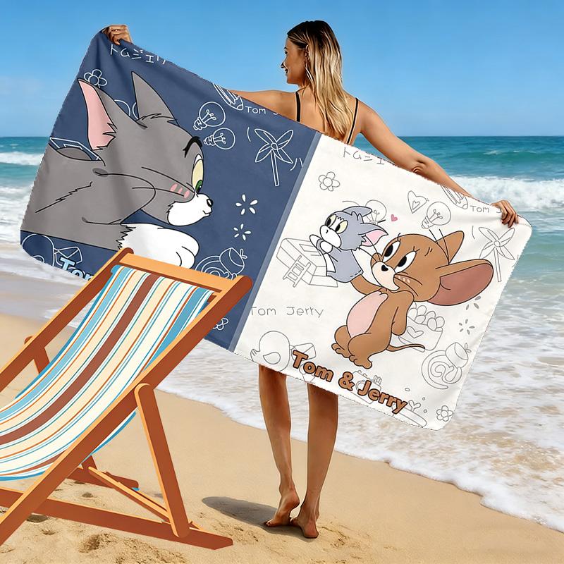 Tom and Jerry2 Print Beach Towel, Large Soft Quick Dry Towel for Beach Camping Swimming