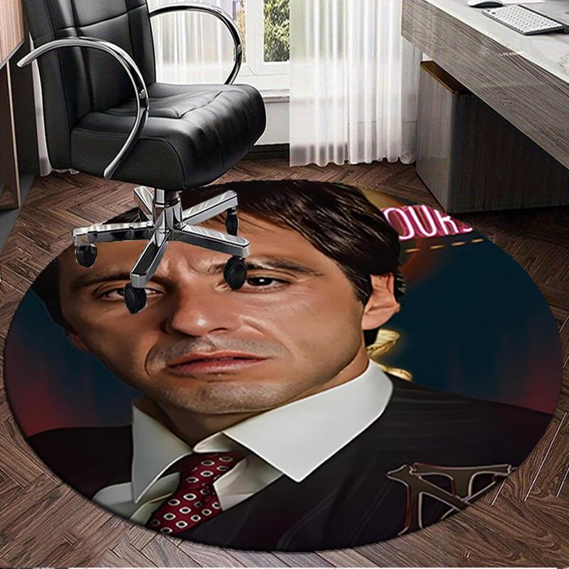 1PC Scar-face: World Is Yours Round Rug, Non-slip Chair Mat, Home Decor, Circle Carpet Perfect for Office, Bedroom, Living Room,Christmas gift