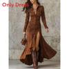 English Dress Long Sleeve Round Neck Zip Back Asymmetrical Hem For Casual Autumn