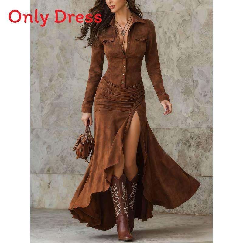 English Dress Long Sleeve Round Neck Zip Back Asymmetrical Hem For Casual Autumn