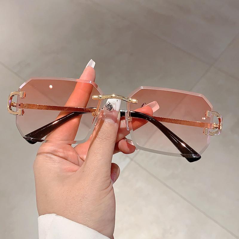 Luxury Brand Designer Vintage Rimless Square Sunglasses Women For Men Pink Sun Glasses Trend Punk Popular Metal Shades Uv400