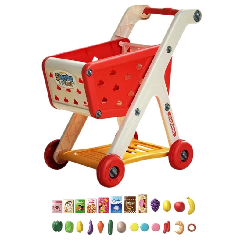 Miniature Doll Shopping Cart Push Trolley for Children's Imaginative Play Indoor and Outdoor Easy Assembly