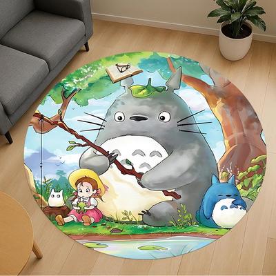 1pc Totoro, Forest Round Chair Mat Area Rug - Non-Slip, Floor Mat for Office, Bedroom, and Indoor Decor C1125051
