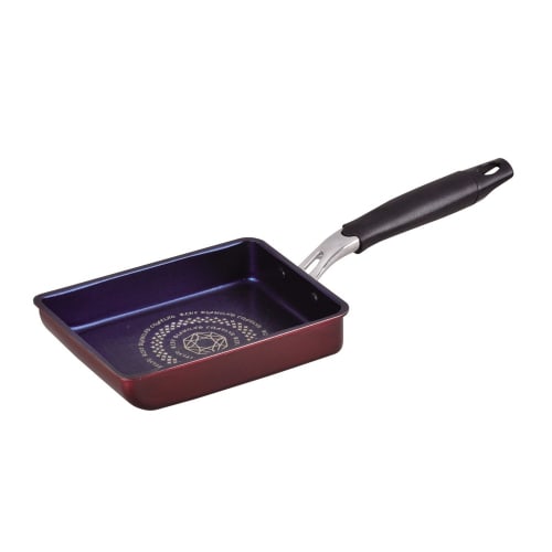 Pearl Metal Tamagoyaki Frying Pan, 13x18cm, IH Compatible, Rise Blue Diamond Coat, HB-323, Black