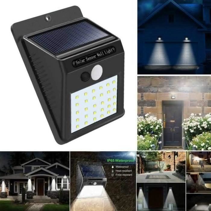 Applique Extérieure - Lampe Solaire 30 LED PIR Mur Mouvement Capteur de Lumière Étanche pour Jardin - Noir