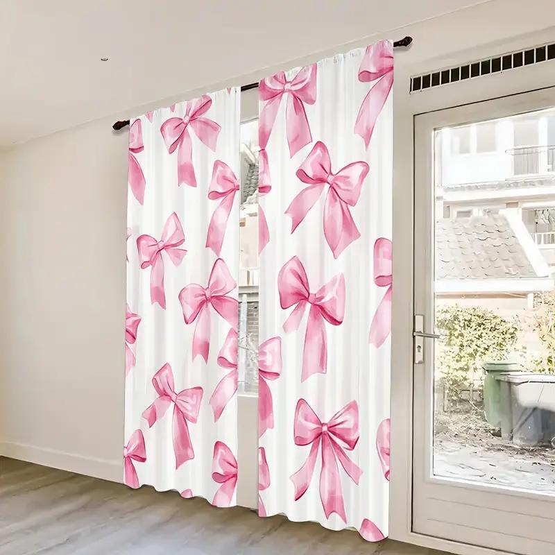 2PCS Pink Bow Curtains with Rod Bag Design for Privacy Protection   Suitable for Various Decorative Scenarios