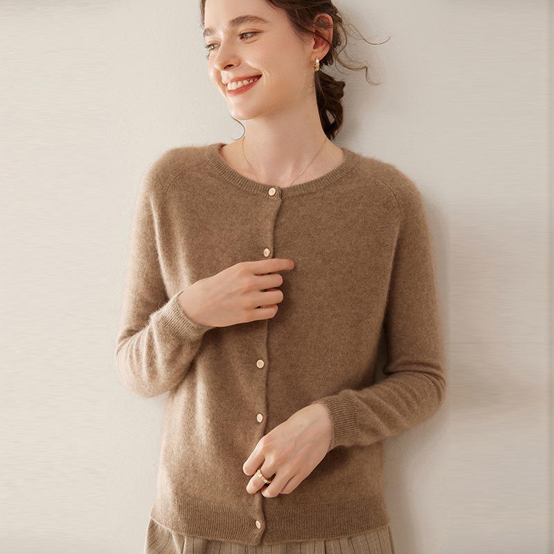 Women's Autumn Winter Cashmere Knit Cardigan: Loose-Fit, Long Sleeve, Round Neck, Versatile Fashion Top.