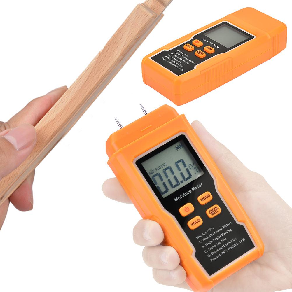 Two Pins Wood Moisture Meter Backlit Digital Paper Humidity Tester Wall Hygrometer Timber Damp Detector