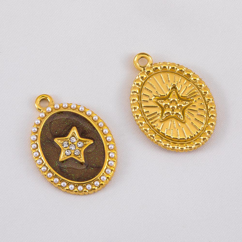

2pcs 304 Stainless Steel Gold Color Oval Enamel Pendant With Rhinestone Star Accent For DIY Necklace Charms Jewelry Finding 2pcs коричневый