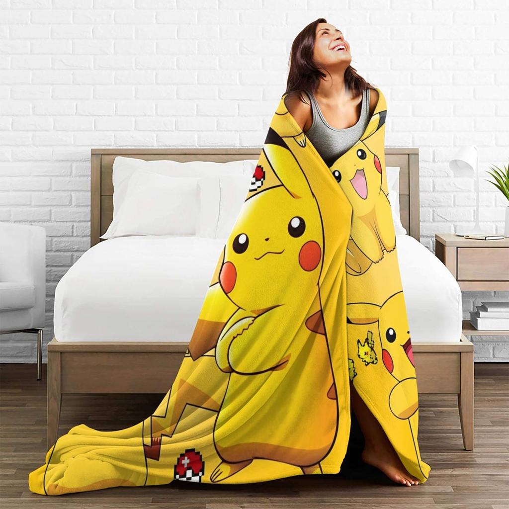 Pokemoned Pikachu Cartoon Fleece Blankets Funny Throw Blankets for Bed Sofa Couch 200x150cm Bedspreads