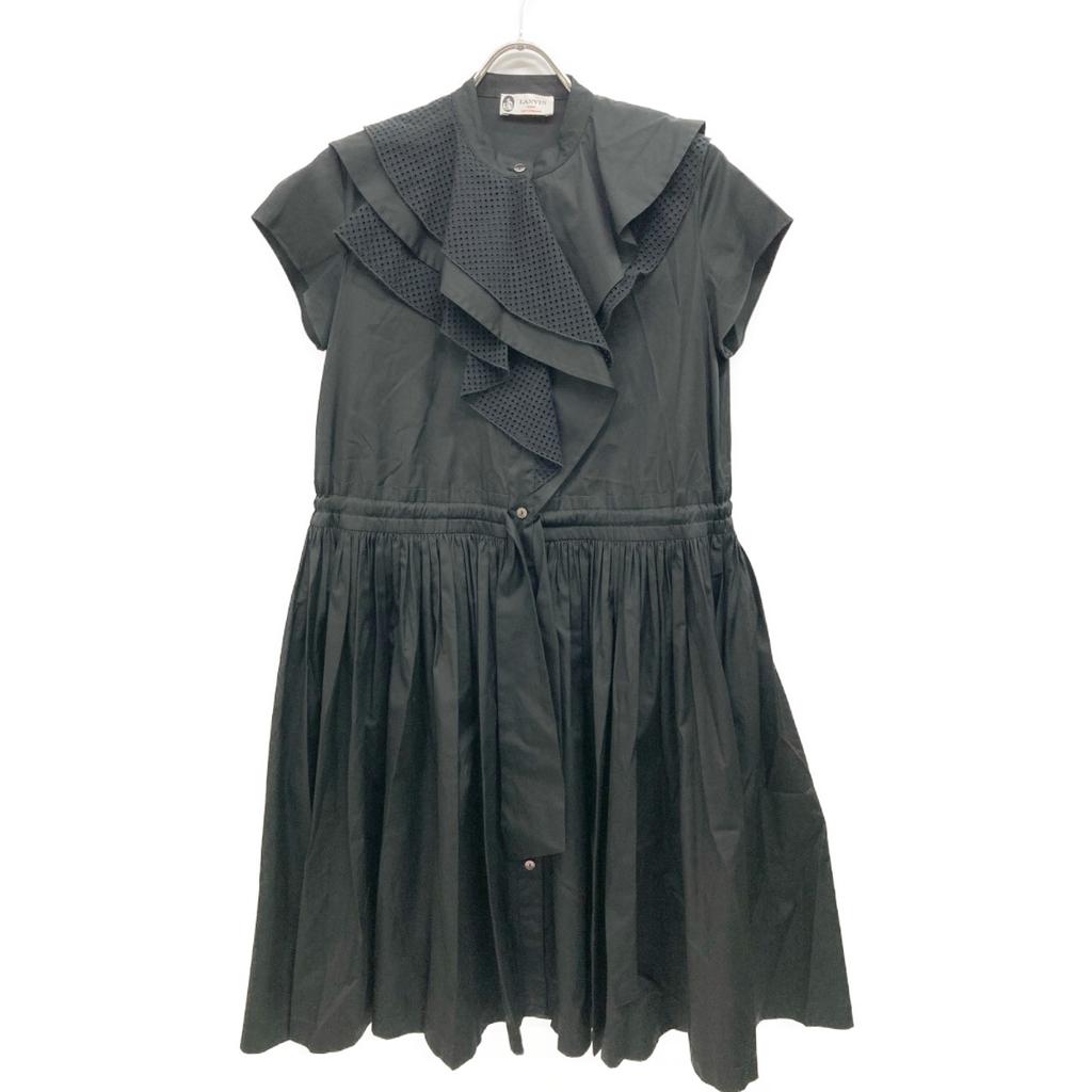 LANVIN Black Poplin Ruffle Midi Dress Sleeveless One-Piece dress 34 blackUsed