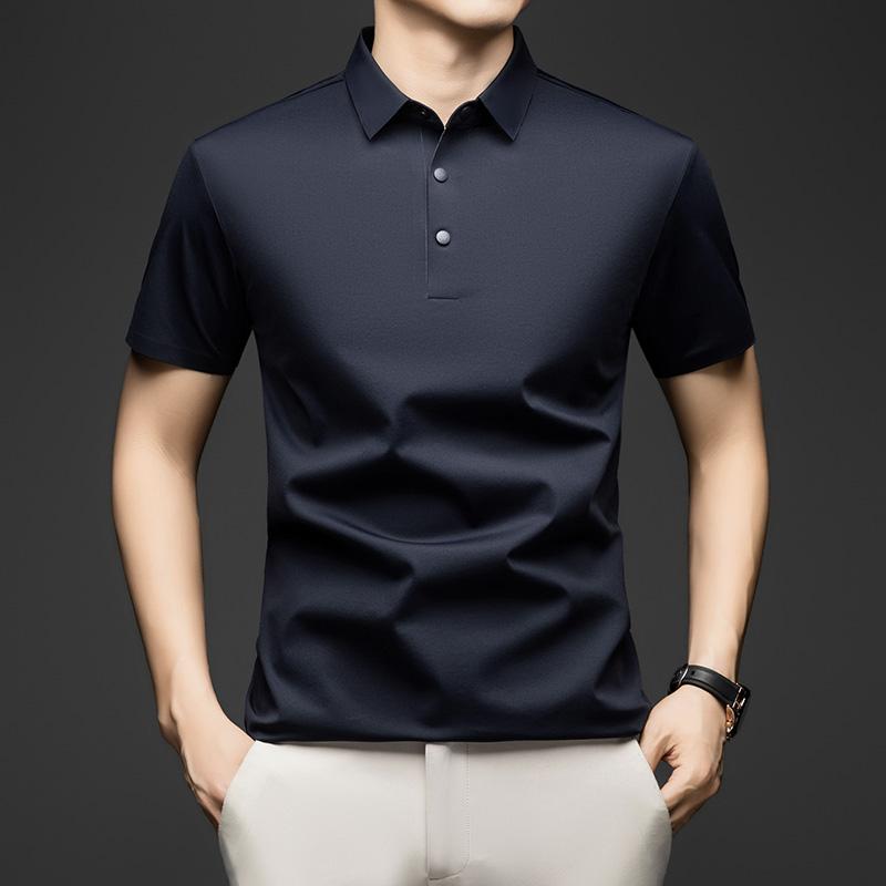 Men's Ice Silk Short Sleeved T-shirt Summer Thin Business Casual Versatile Polo Shirt