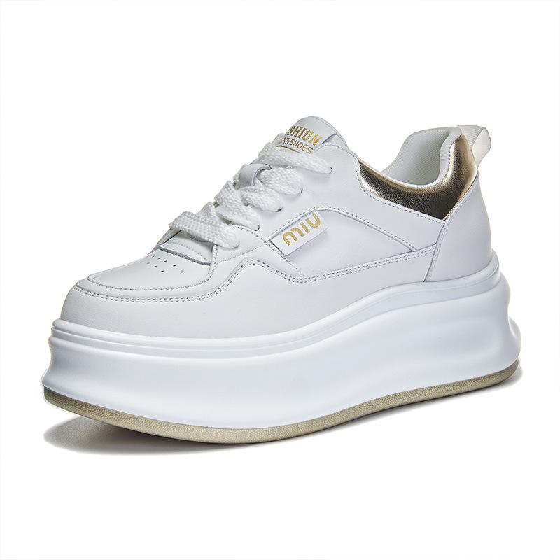 Spring and summer new leather casual women's inner heightening platform slimming single shoes versatile muffin board shoes women