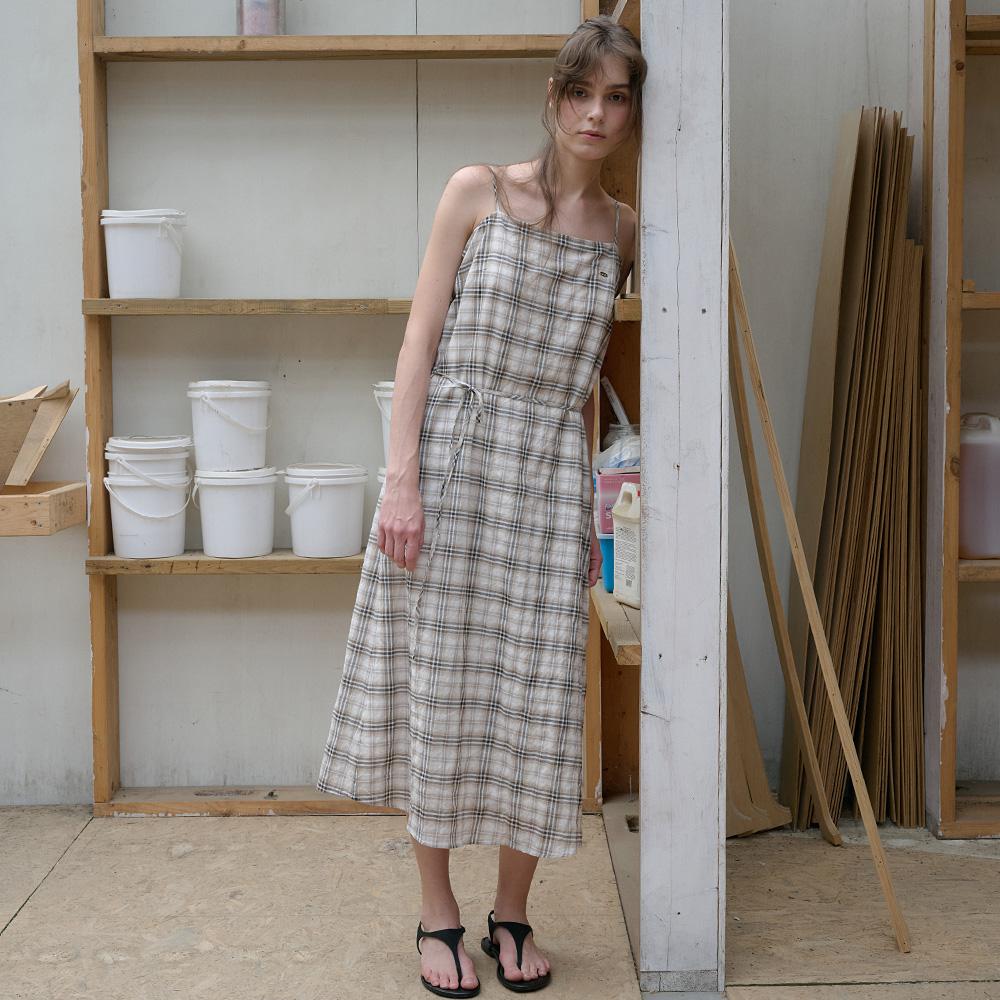 Elssibeui Cotton Plaid Check Strap Dress_Ivory