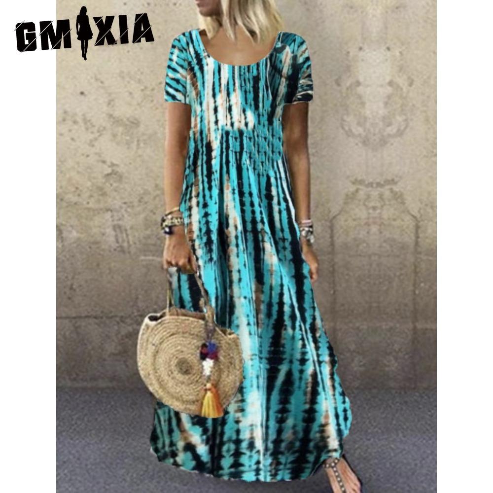 

GMXIA S-5XL Женская Мода Лето Весна Повседневные Платья с Коротким Рукавом и Круглым Вырезом XXXXXL зелёный