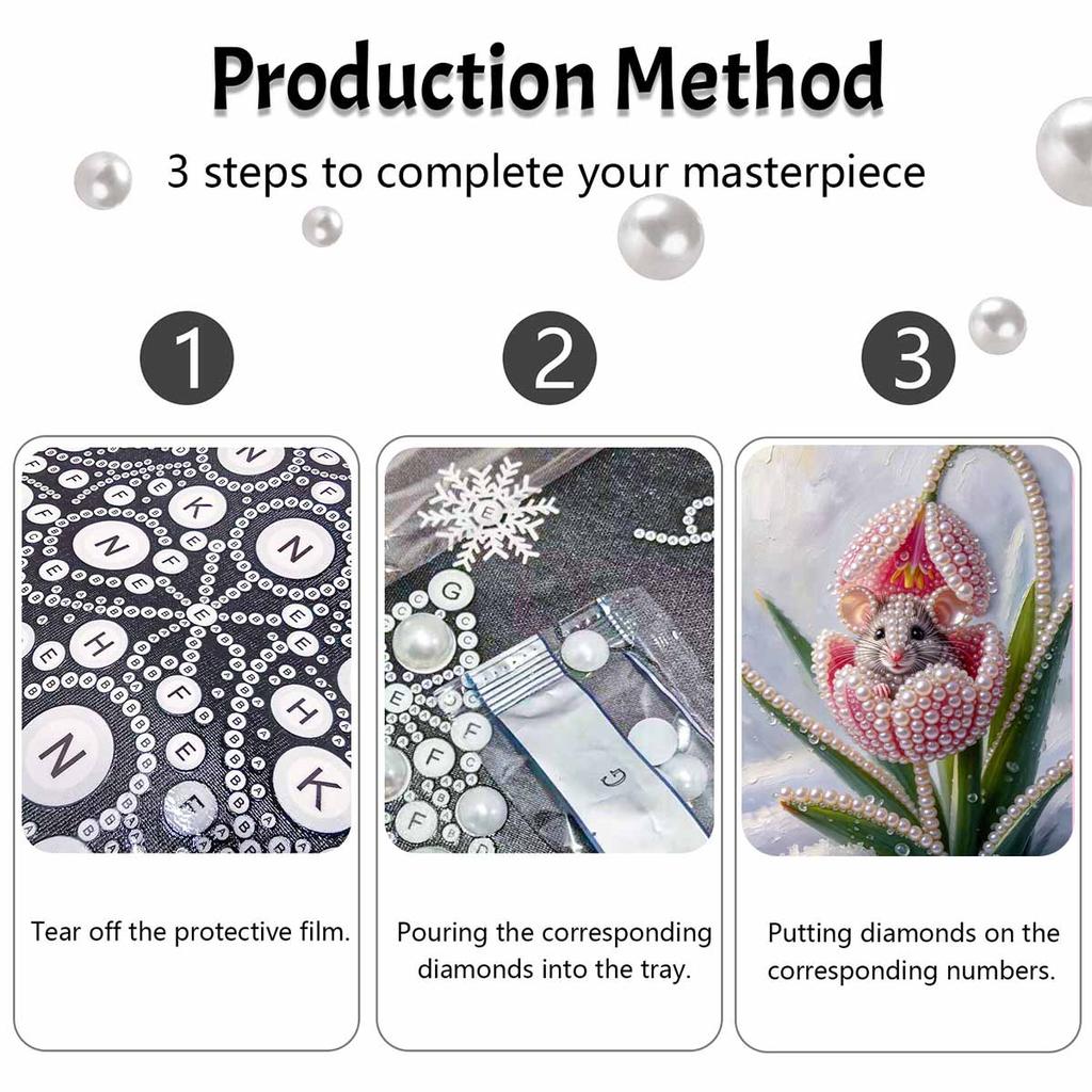 DIY Pearl Painting Canvas Adorable Mouse Design Shiny 3D Bead Art Kit Creative Leisure Craft for Living Room Wall Decor