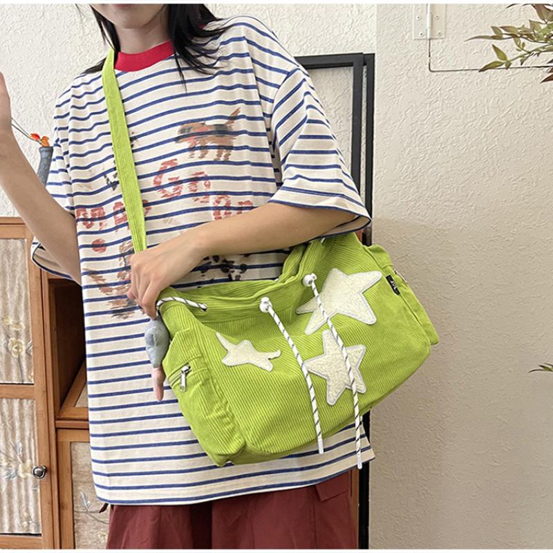 Korean Star Embroidered Crossbody Bag Lightweight Large Capacity Corduroy Commuter Shoulder Bag Women's Multiple Pockets Handbag