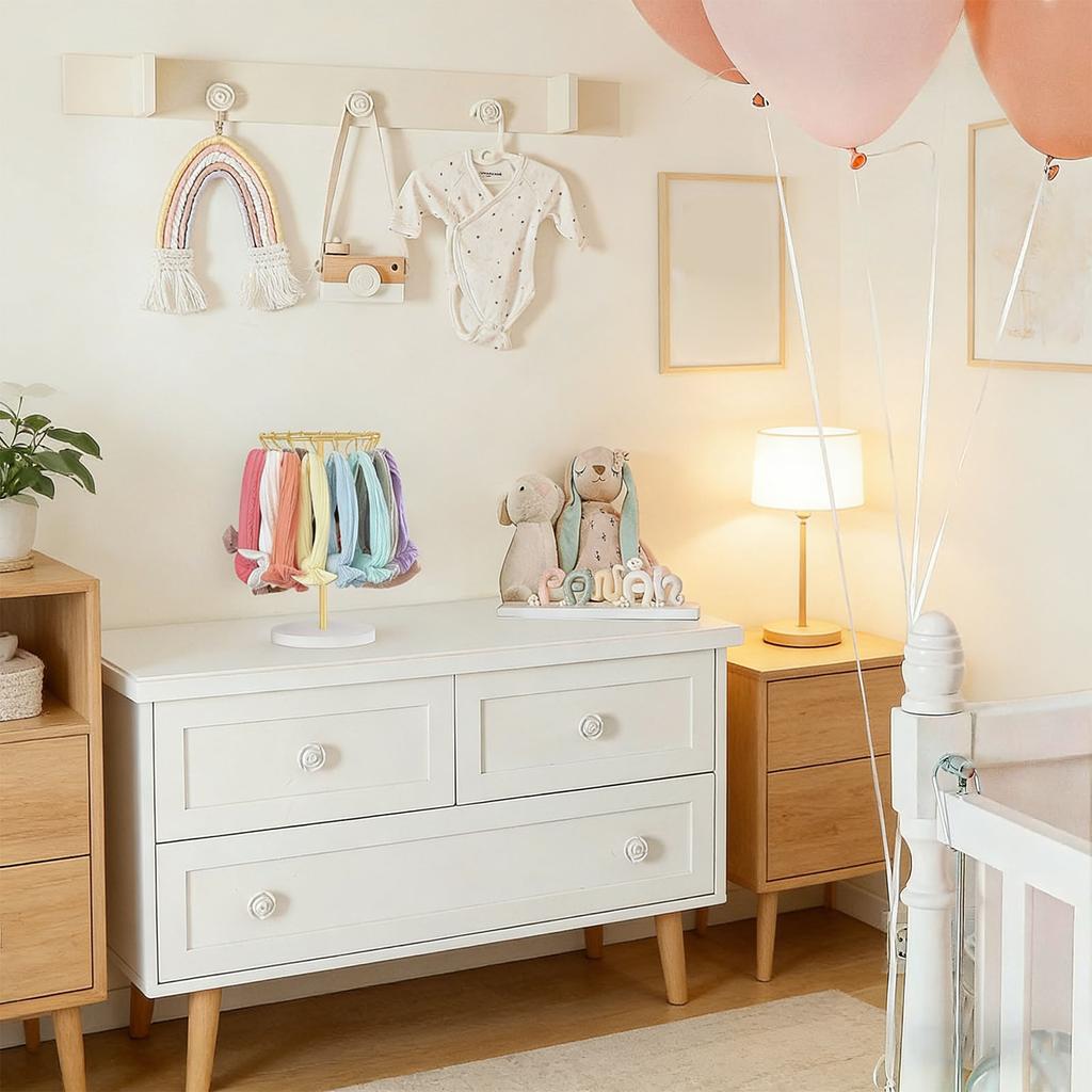 Headband Display Stand 22 Hooks Round Shape Metal Wood Jewelry Hairband Holder Display Rack