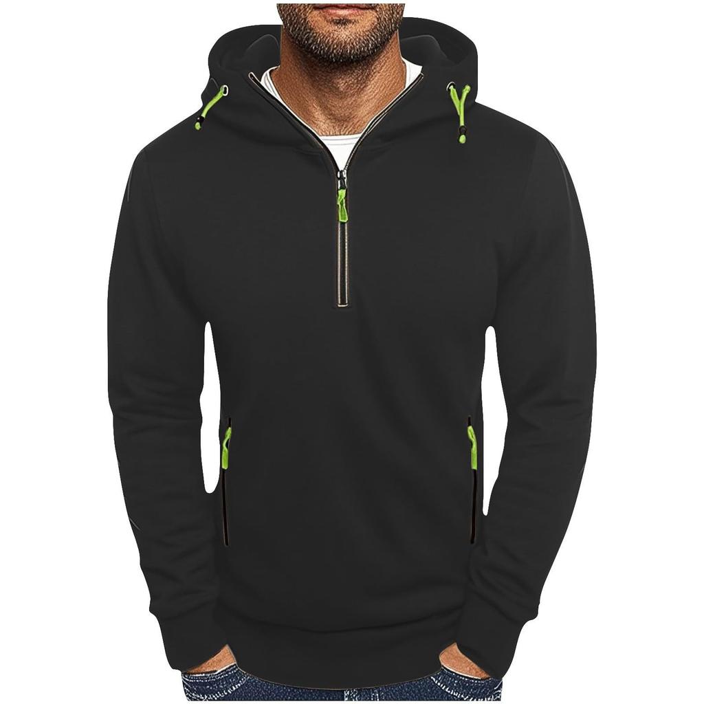 Men's Hooded Sweatshirt Casual Pullover Solid Color Half Zipper Simple Hooded Hoodie Man