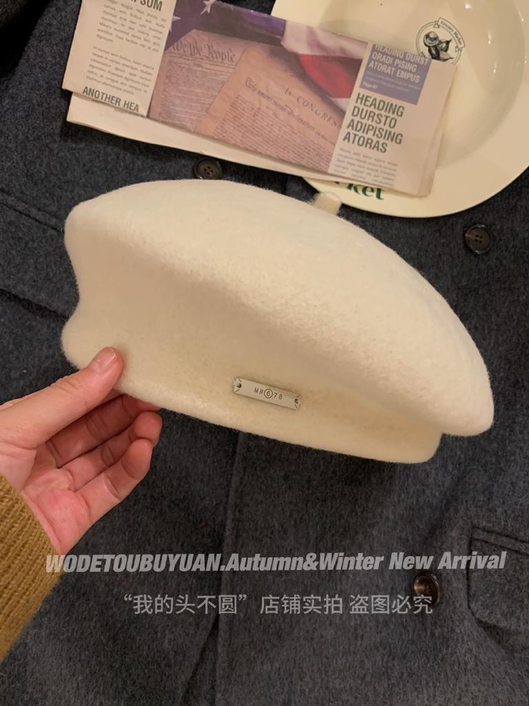 Vintage australische Wollmütze Damen großer Kopfumfang Herbst und Winter neu vielseitig wollig literarische Malermütze