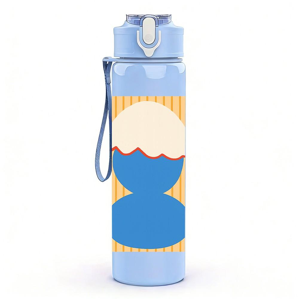 1PC Blue White Egg Simple Graphic 750ml Color Plastic Sports Water Bottle Leakproof Flip Straw Lid For Sports Office Home Use